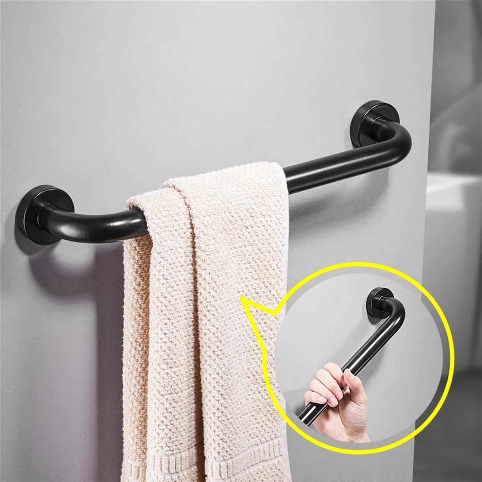 Asidero BañO Pasamanos de baño de acero inoxidable cromado negro for baño, bañera, barras de agarre de seguridad, manija de puerta, toallero, accesorios de WC Agarraderas BañO(Black,50cm(0.6THK))