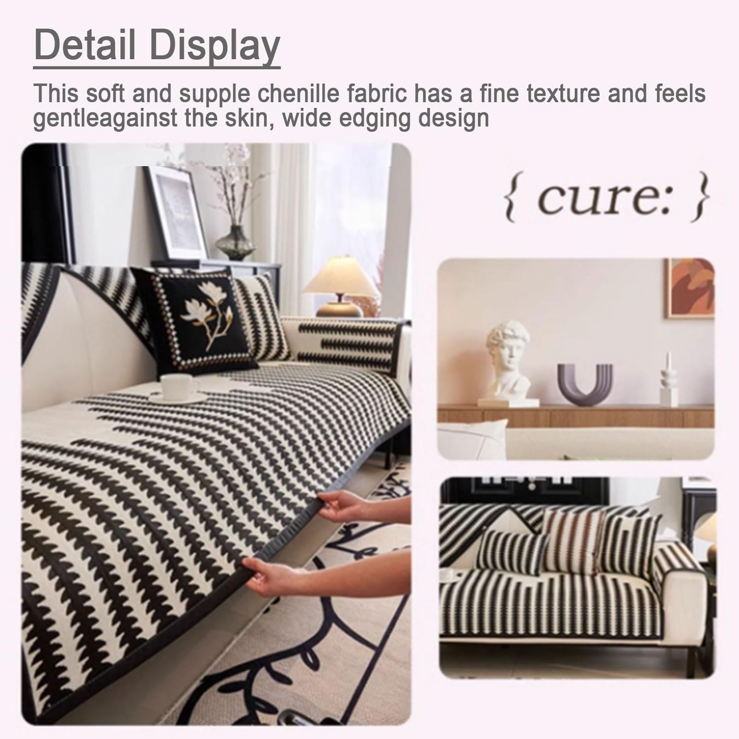 Funda Sofa, Plaid Sofa,Colcha Sofa,Fundas Sofá de Chenille Antiarrugas para Sofás Seccionales y Sofás de 2 o 3 Plazas,Gris,90 * 320cm