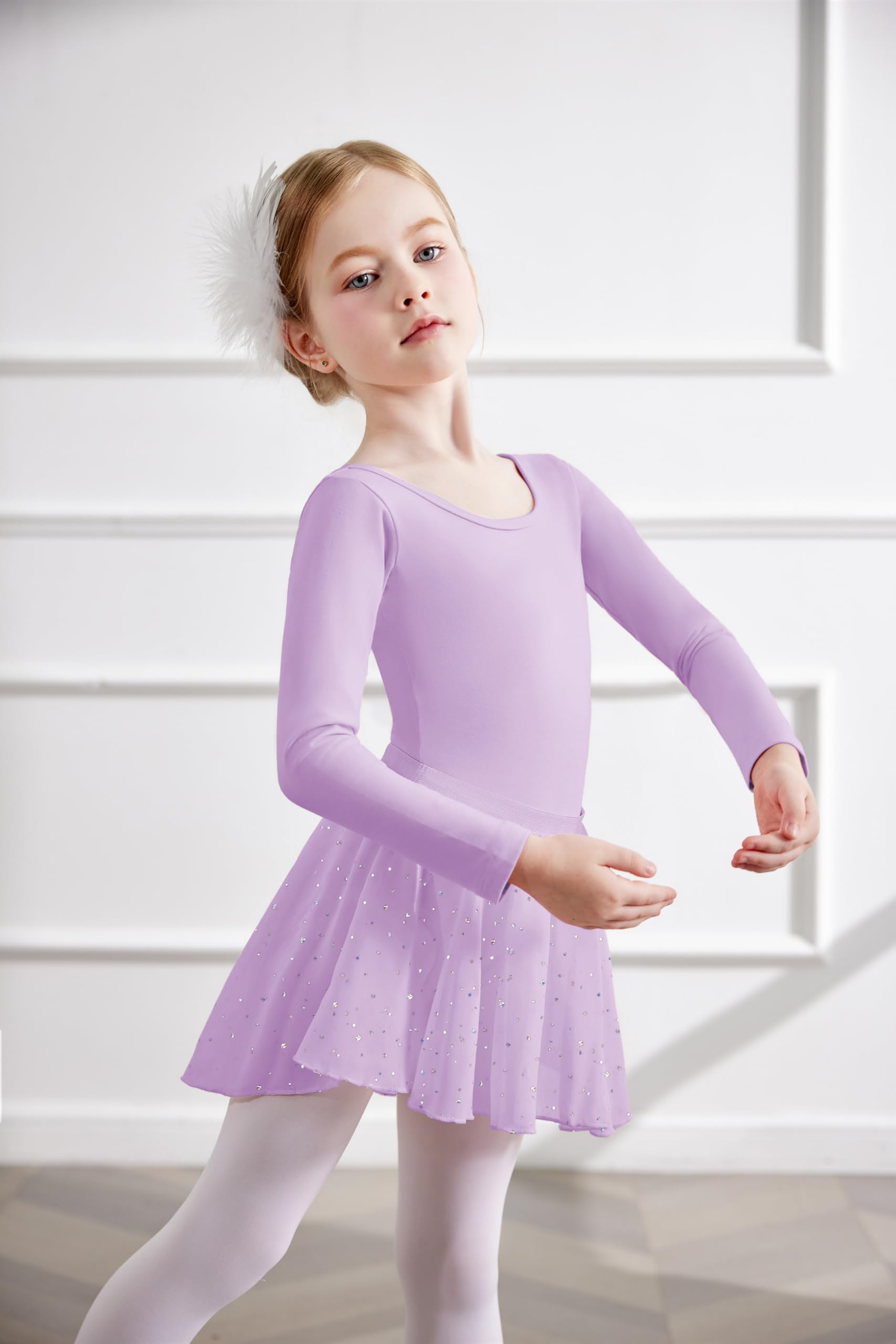 Arshiner Vestido de Ballet de Manga Larga para Niñas 2-10 Años Vestido de Danza de Algodón de Dos Piezas Leotardo de Ballet Sin Espalda con Tutú Leotardo de Danza Vestido de Bailarina para Niños