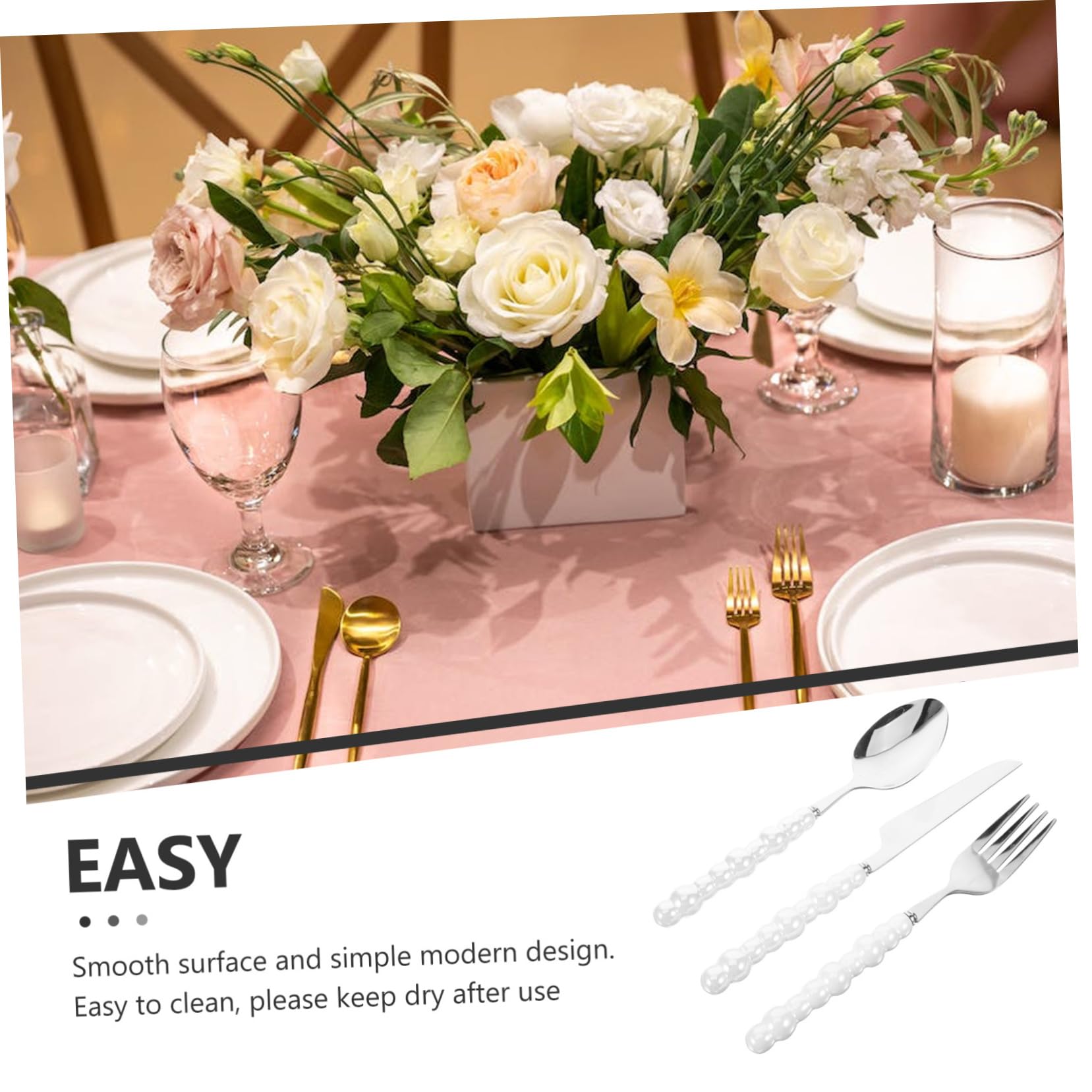 VALICLUD 1Set Elegant Pearl Handle Stainless Steel Cutlery Western Tableware for Dining Parties and Celebrations Easy to Clean Firm Grip Design for Men and Women