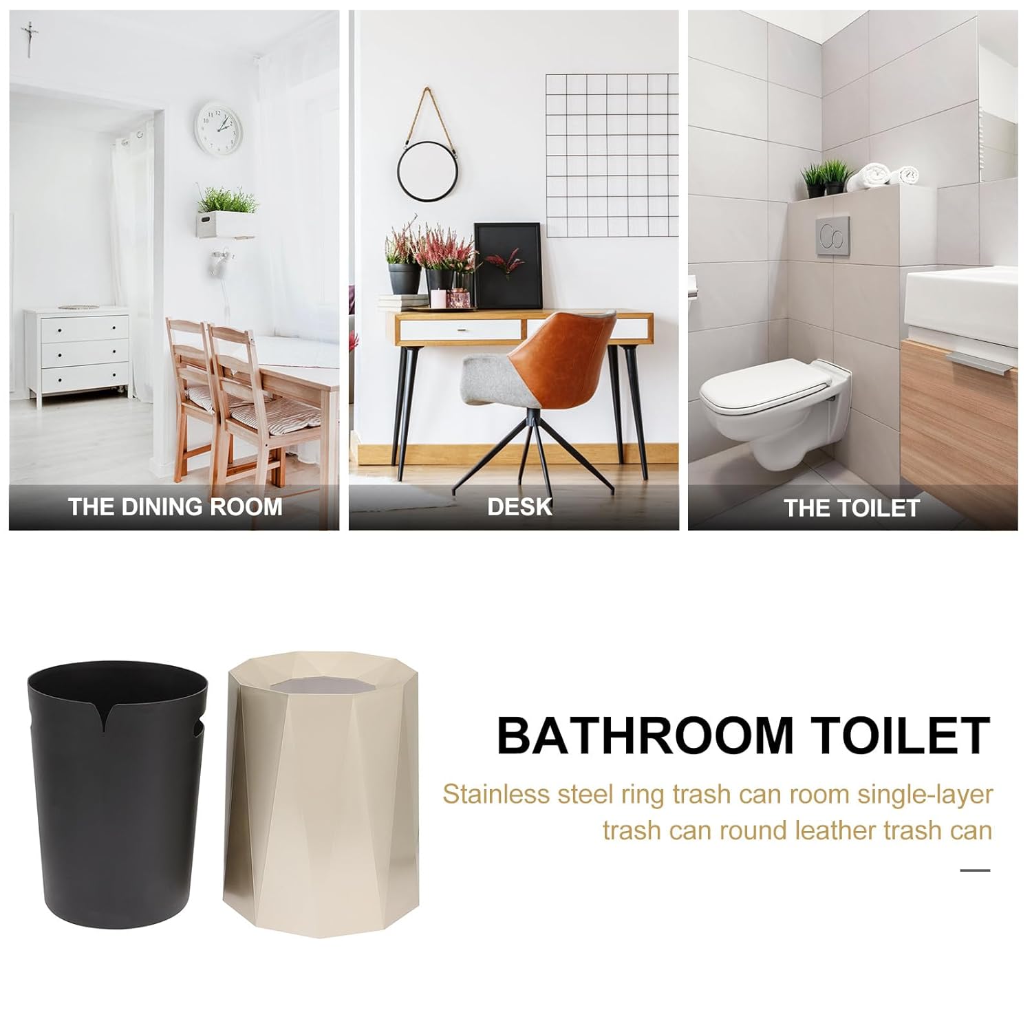 Open Top Trash Can Small Gold Waste Storage Bin Round Ash-bin for Bedroom Office Bathroom, Plastic Waste Container Without Lid for Home Organization