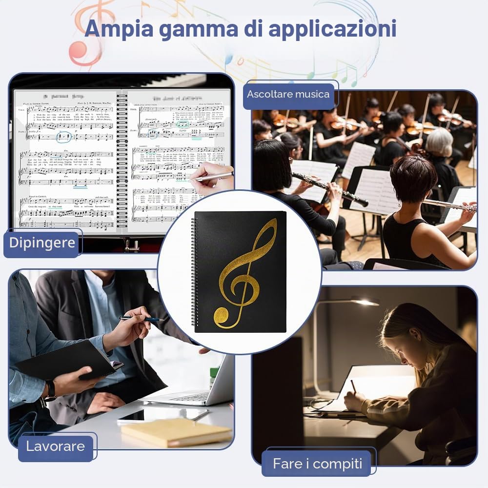 Raccoglitore Porta Spartiti Musicali con 10 clips, 20 Tasche/40 Pagine Porta Spartiti Musicali A4 Musicale impermeabile Raccoglitore per file musicali Cartella di Archiviazione della Musica