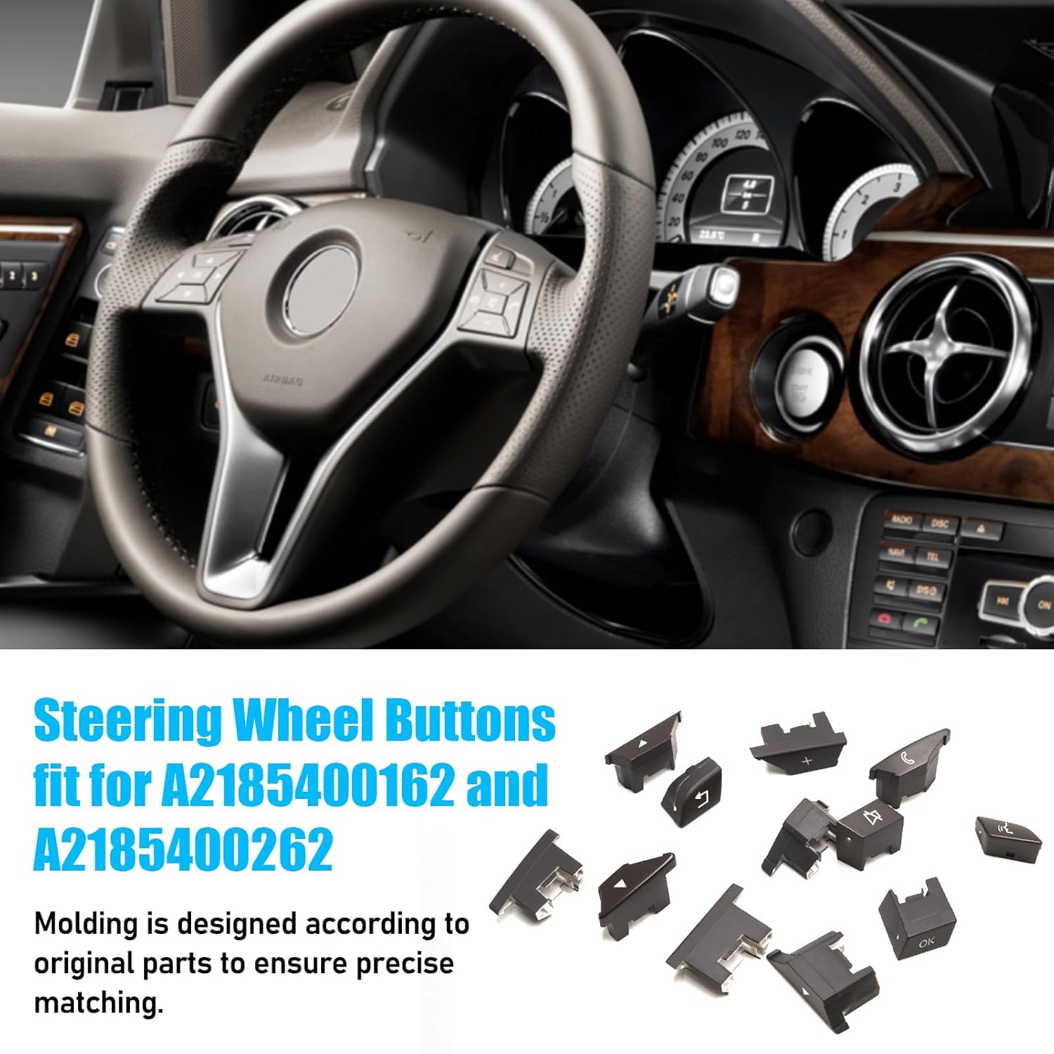 Jaronx Compatible with Mercedes Benz Steering Wheel Buttons Replacement A B W246/C Class W204/E W207 W212/GLK X204/CLA W117/CLS W218/SLK SLC W172, Steering Wheel Button Cover for Mercedes Benz(Moka)