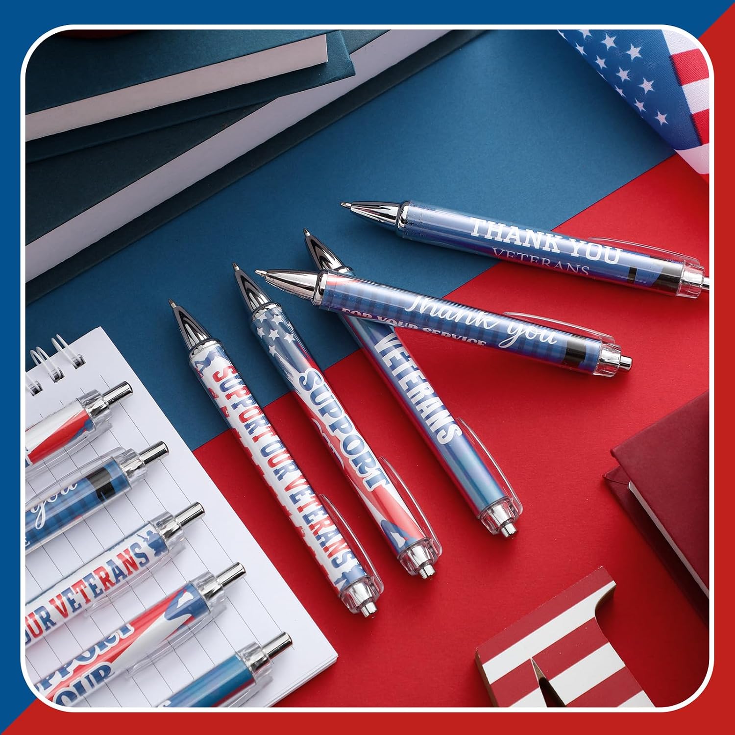 Engrowtic 50 Pcs 250 Anniversary Patriotic Gift Bulk USA American Flag Ballpoint Pen Patriotic USA Gifts Pen Bulk with Retractable Black Gel Ink Ballpoint for 4th of July Remembrance Day Gift
