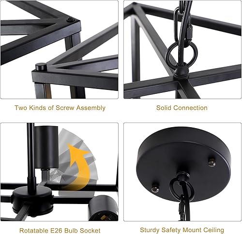 Miniatura 5 de GZDEZCL Lámpara de araña de granja negra de 4 luces, lámpara colgante de linterna rústica, luces colgantes industriales para cocina, isla,