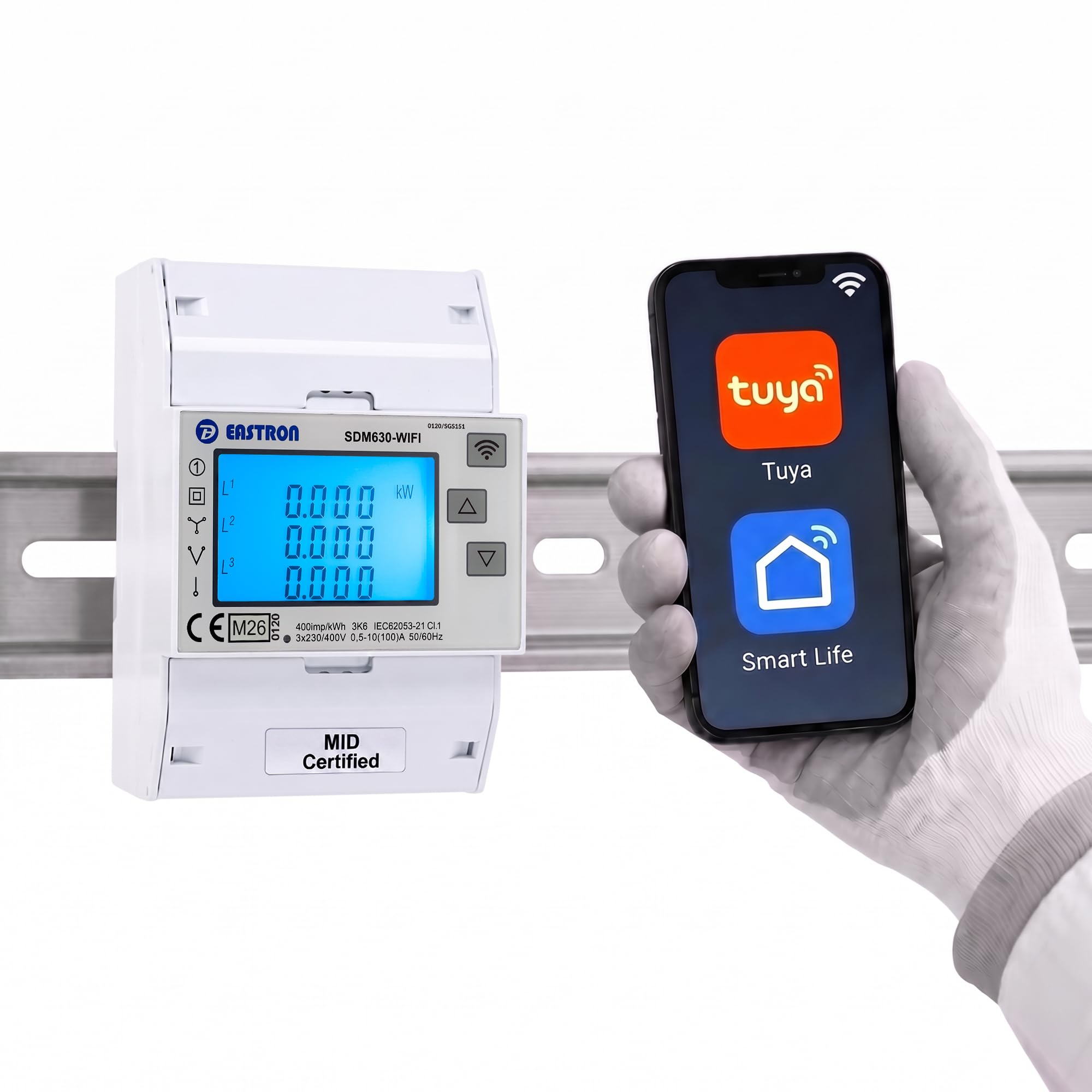 Eastron SDM630-WIFI-MID licznik energii – licznik prądu zmiennego trójfazowego 100A bezprzewodowy z Wi-Fi – odczyt zdalny przez aplikację Tuya i Smart Life, bez opłaty abonamentowej – certyfikowany