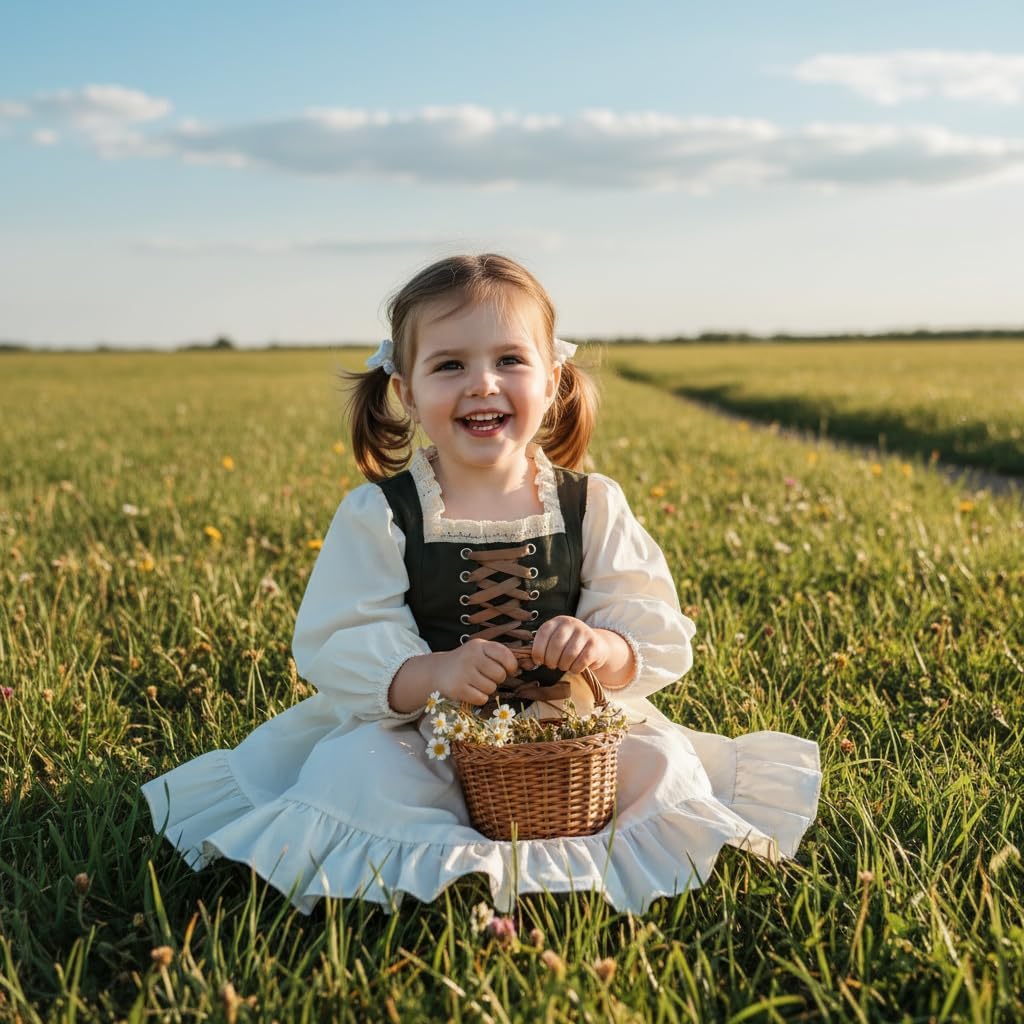 Toddler Girl Corset Front Tie Dress Lantern Princess Dresses Vintage Outfit