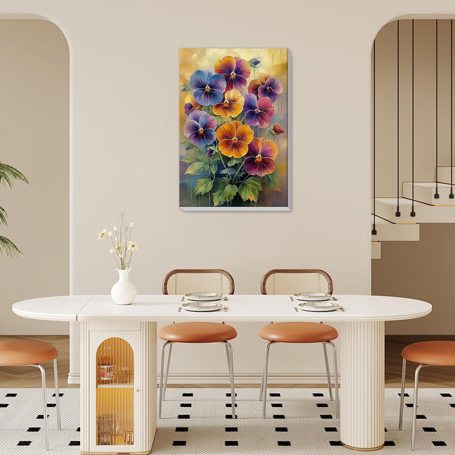 MISCER Pansy Flowers Framed Paint by Numbers for Adults Beginners, Flowers Acrylic DIY Adults Paint by Number Kits on Canvas, Easy Number Painting with Frame for Gift Home Wall Decor 8x12in