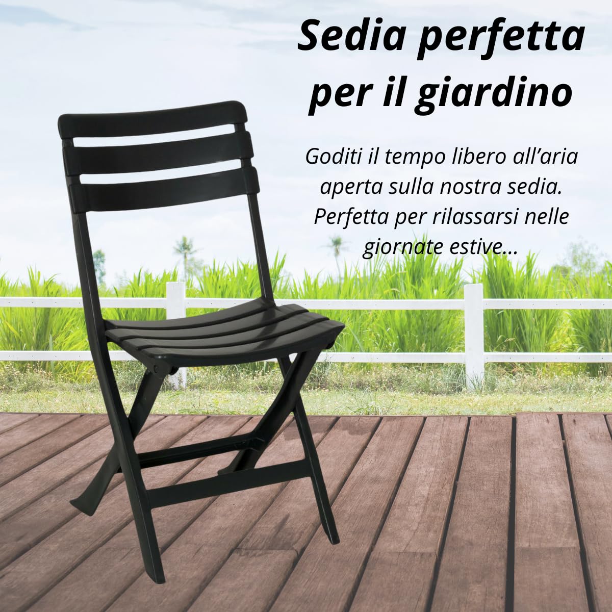 Tomaino - Silla plegable de plástico para exteriores - Juego de 4 sillas portátiles para uso exterior e interior, jardín, balcón, camping - Pratik - (negro)