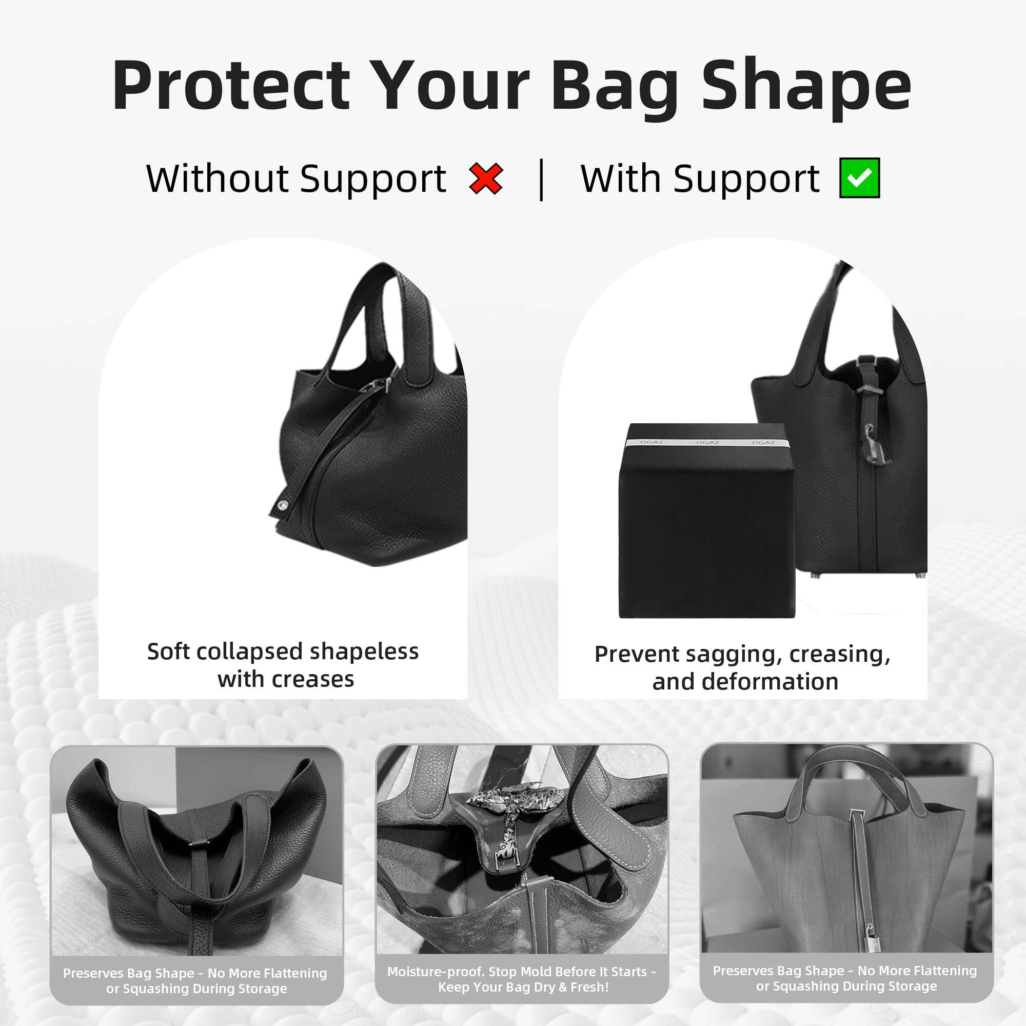 DGAZ Inserto per cuscino da borsa, di lusso, in memory foam, adatto a picotin18/22Bags (nero, PC18)