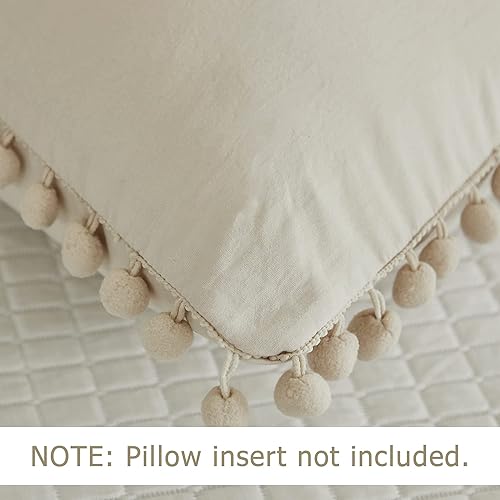Miniatura 6 de Andency Funda de edredón beige tamaño individual (66 x 90 pulgadas), 2 piezas (1 funda de edredón con pompones y 1 funda de almohada), juego de