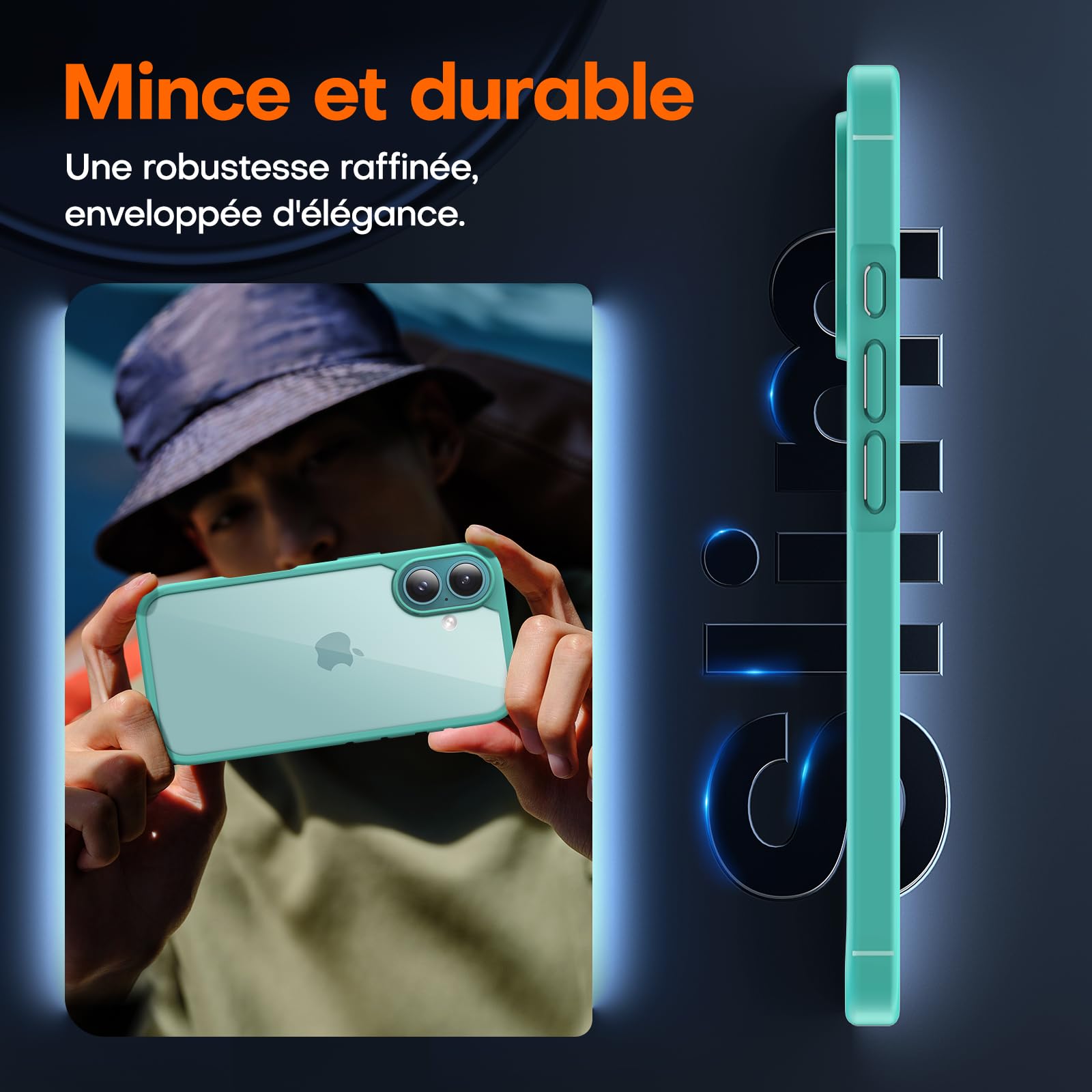 TAURI Coque pour iPhone 16 Plus avec Protection D'écran en Verre Trempé,Protection Militaire,Coque Bumper Transparente Antichoc - Vert