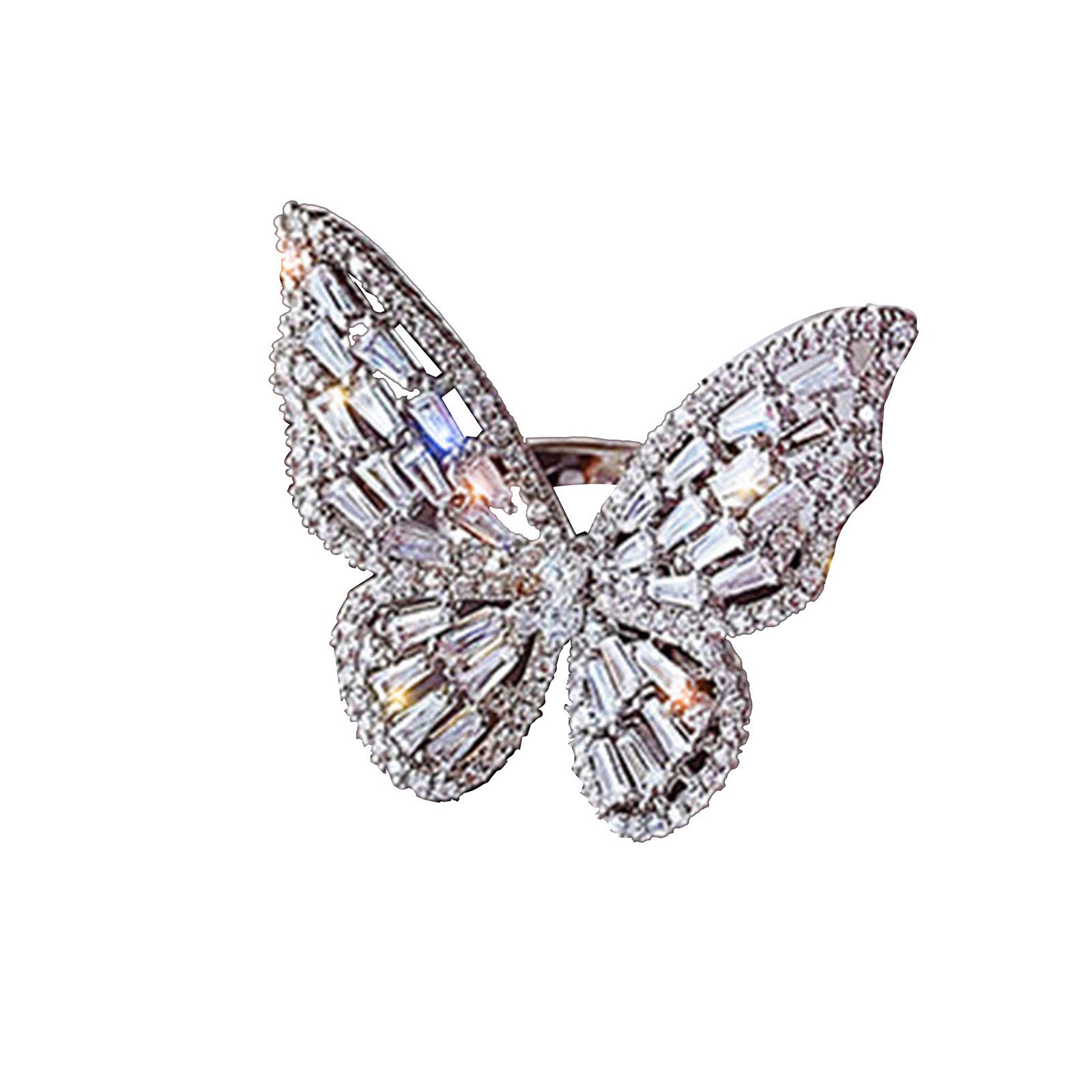 ClodeEUOpen Adjustable Rings Fashion Micro Inlaid Zircon Butterfly Open Ring Exaggerated Large Jewelry Ring Women Men Couple Jewelry Silver, One Size
