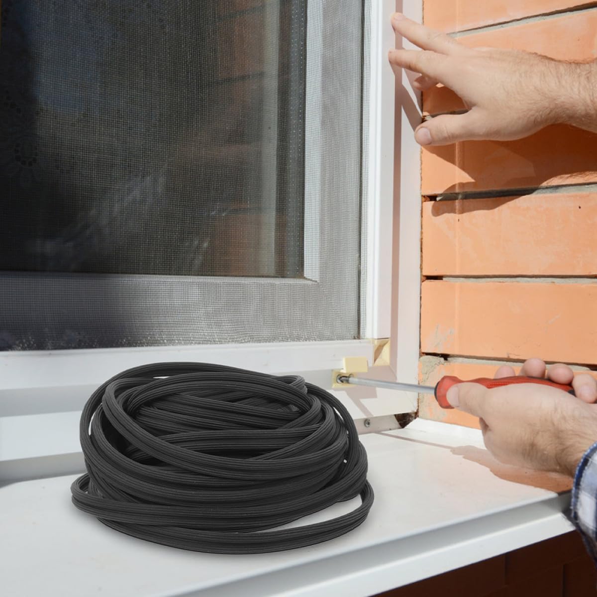 SEWACC Rubber Window Screen Spline Cord 4.5mm Diameter Black 15m Roll for Screen Mesh Installation and Patio Door Repair