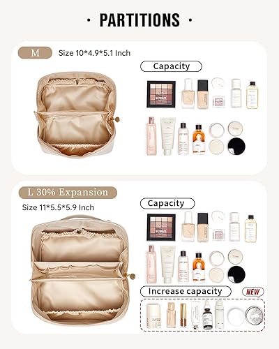 Miniatura 185 de EACHY - Bolsa de maquillaje de viaje, bolsa de cosméticos de gran capacidad para mujeres, portátil, impermeable, bolsa de aseo plana abierta