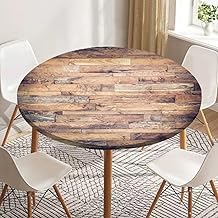 Odot Nappe Ronde 60-180cm Anti-Tache, Nappe Table Ronde avec Bord Élastique Lavable Imperméable Couverture de Table de Jardin Exterieur pour Cuisine Fête Salon, 3D Marron Bois (Pierre,60cm)