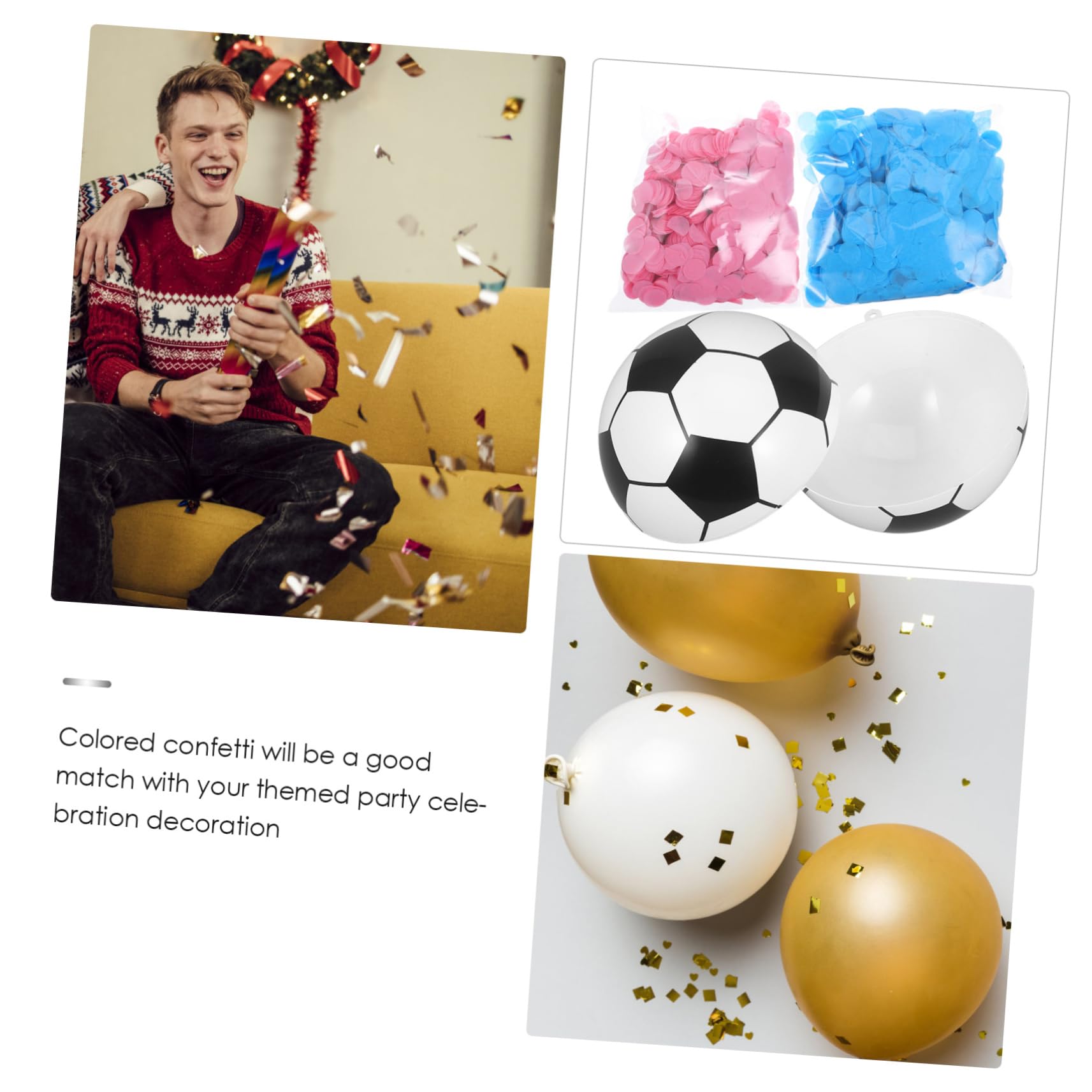 Pallone Decorativo Coriandoli Calcio Gender Reveal Pp | Accessori Decorativi Inclusi, per Festa Nascita e Compleanno, Forma Sferica, Scenario Party