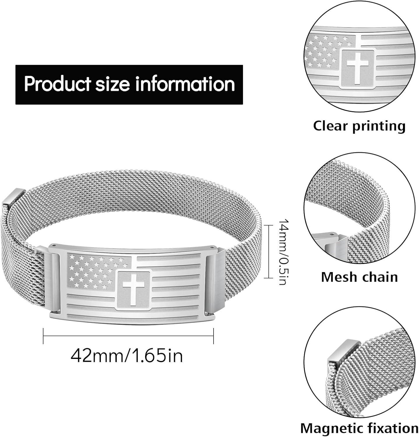 American Flag Cross Bracelets Bible Verse Stainless Steel Adjustable Bracelet Religious Christian Jewelry Gifts for Men Birthday Easter Baptism Valentine Gifts Grandson Son - Image 3