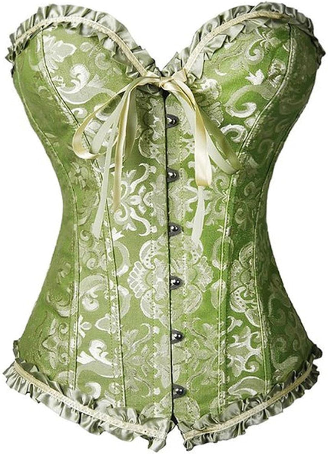 Miss Brown Corsets and bustiers Steampunk Corset Top Waist Gothic Clothing Corselet Brocade Zip Patchwork S-2XL(Green,Small)
