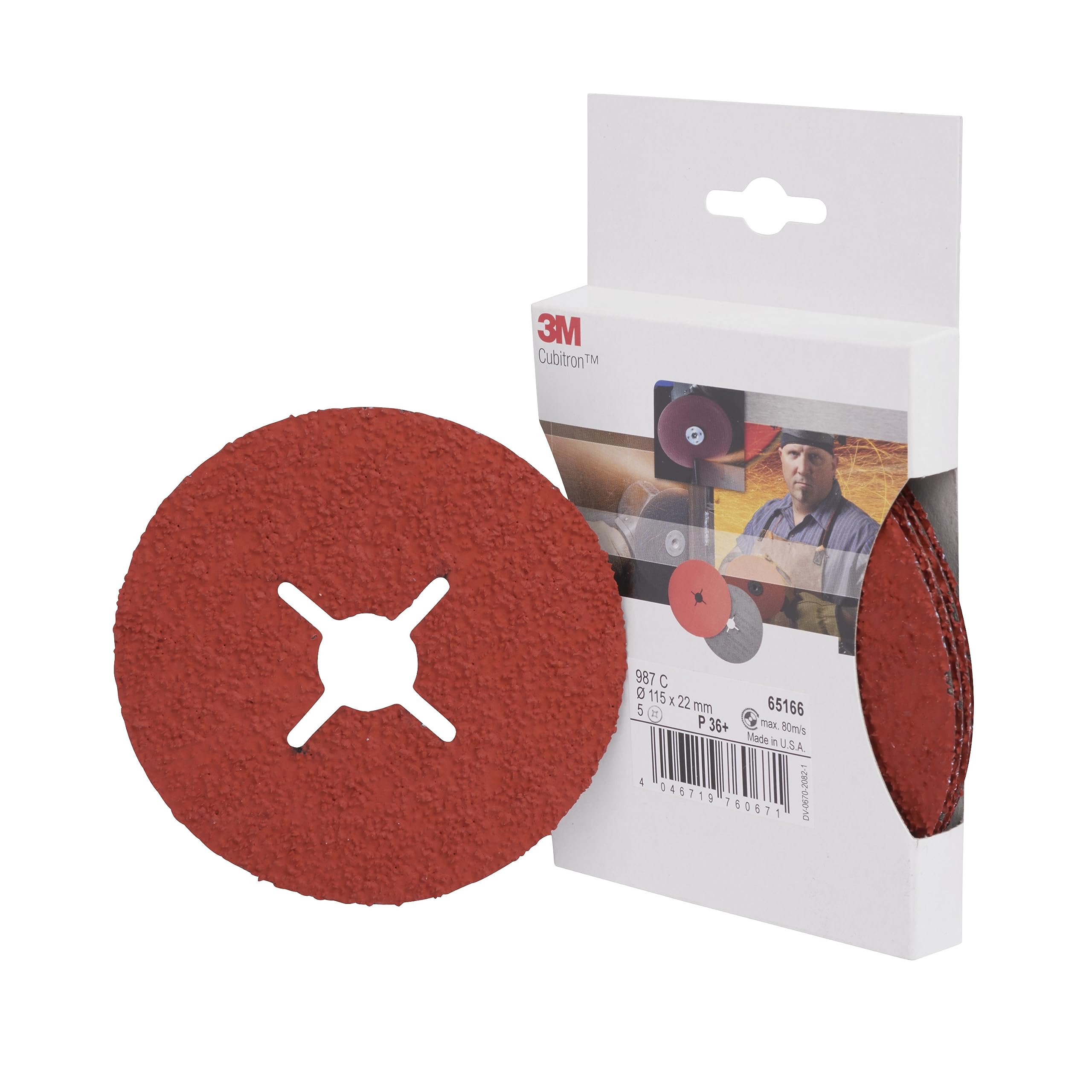 3M Cubitron II Disco de Fibra 987C, 115 mm x 22 mm, 36+ Ranurado, 4 x 25 Discos/Caja