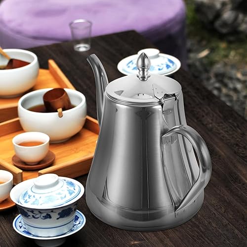 Miniatura 6 de UPKOCH Tetera de acero inoxidable, 1.5 litros, tetera para verter sobre plata, tetera, tetera, tetera, calentador de agua caliente para camping,
