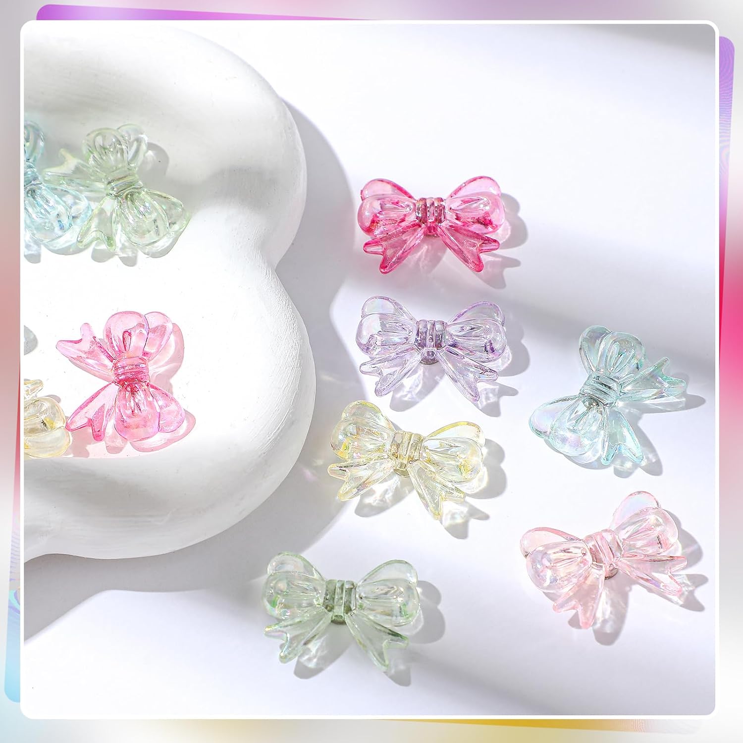 18 Pcs Cute Fridge Magnets, Colorful Bow Refrigerator Magnets, Decorative Magnet for Whiteboard Cabinet Locker, Lovely Fun Magnet for Classroom Home Kitchen Office Cute Desk Accessories(Translucent) image 3