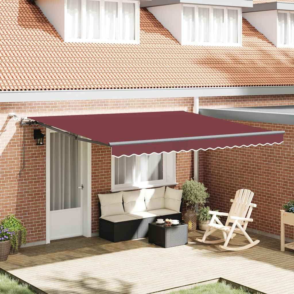 Toldo automático con LED burdeos 400 x 300 cm, aluminio recubierto de polvo, extensible con sensor de viento, iluminación LED, protección solar para terraza, balcón, jardín, exterior