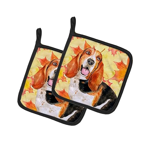 Caroline's Treasures BB9965PTHD Basset Hound Fall Decorated Pot Holder, 7.5H x 7.5W, Multicolor