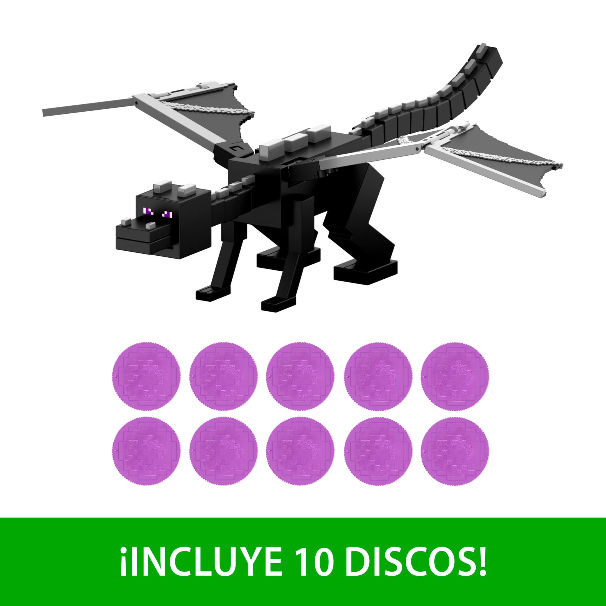 Mattel Minecraft Aliento del dragón, Ender Figura articulada | Juguete con 10 discos, gigante de 55 cm largo, 51 cm de envergadura, alas móviles y lanzador, JKC13