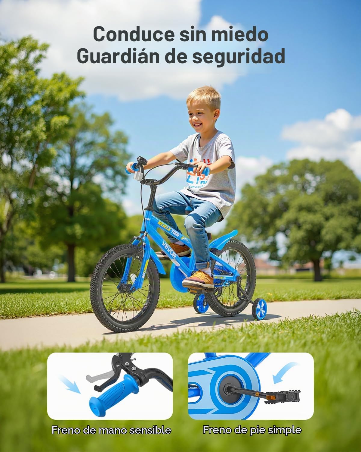 VEVOR Bicicleta Infantil, Bicicleta para Niños de Estilo BMX 1120 x 500 x 750 mm con Ruedas de Entrenamiento, Altura Recomendada del Ciclista de 100 cm - 130 cm para Niños de 4 a 8 Años, Azul