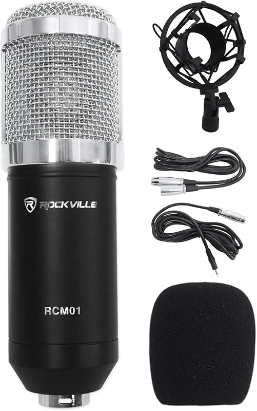 RCM01 Pro Studio Condenser Microphone, 200 Ohm, Cardioid Pattern, Metal Shock Mount, 30Hz-20kHz Frequency, XLR and 3.5mm Cables, for Vocals and Podcasting | 25mm Diaphragm, Cardioid, 48V Phantom Power, 30Hz-20kHz, 130dB SPL, 10 Ft XLR/3.5mm Cables, Foam Cap