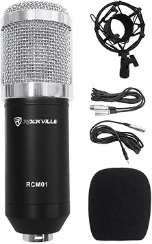 Rockville RCM01 Bundle: Pro Studio Recording Condenser Microphone with Metal Shock Mount, PSP5 Universal 48V Phantom Power Supply Box for Condenser Mics, 2-Items