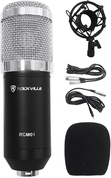 Rockville RCM01 Bundle: Pro Studio Recording Condenser Microphone with Metal Shock Mount, PSP5 Universal 48V Phantom Power Supply Box for Condenser Mics, 2-Items