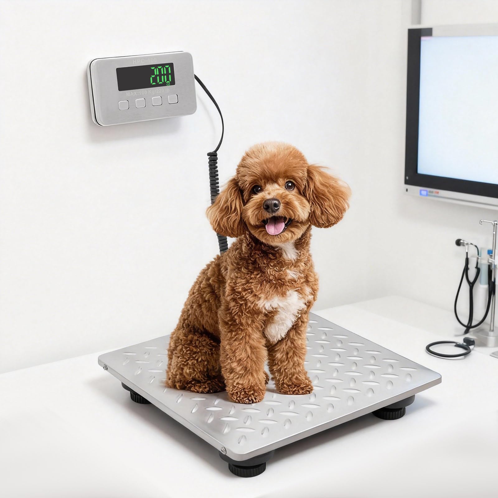 Bilancia digitale a pacchetti, 100 kg, piattaforma 30 x 30 cm, bilancia postale con display a LED/tara/azzeramento, bilancia per bagagli con protezione da sovraccarico per pacchi animali domestici