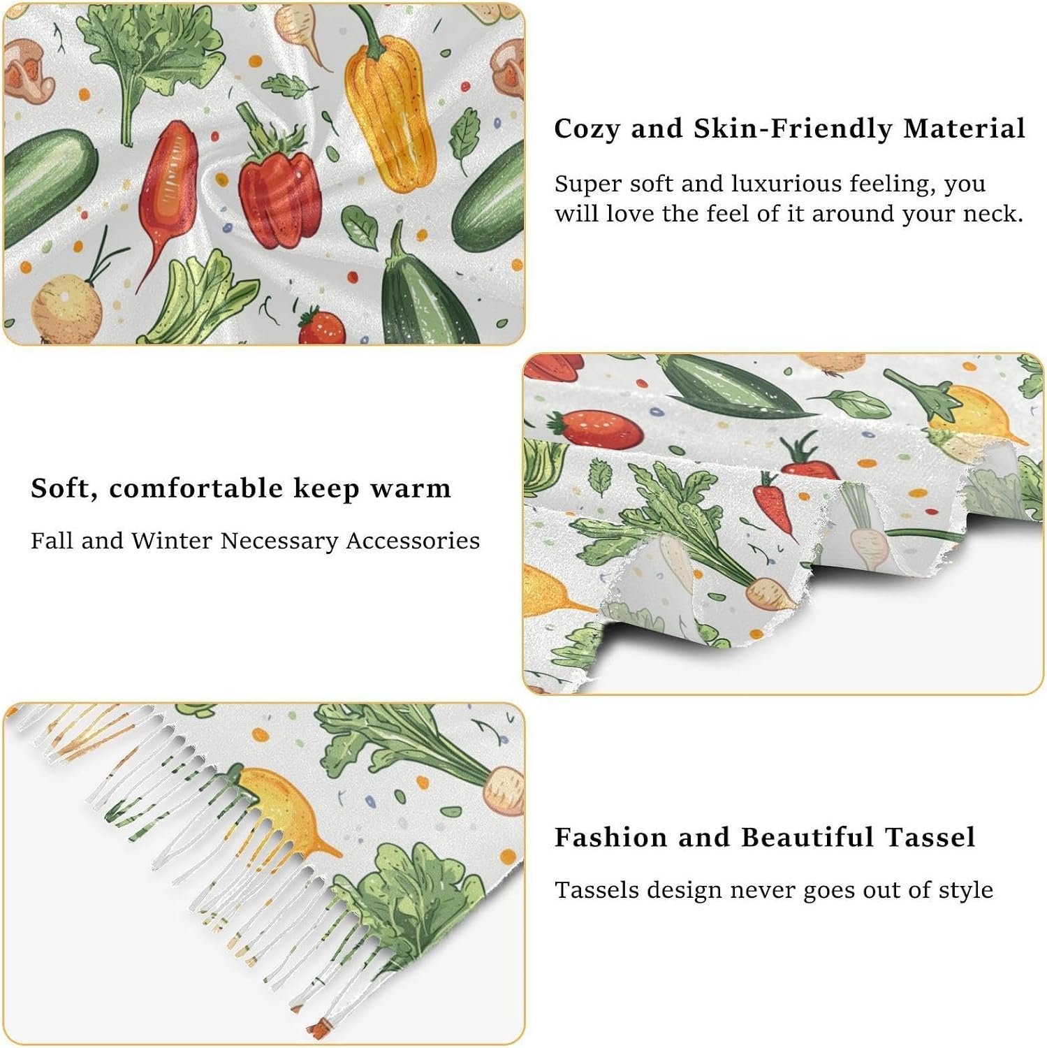 Winter Scarf for Women Cute Vegetables Fashion Tassel Shawl Wraps for Women, Cold Weather Warm Womens Scarves Soft Long Scarf Gifts