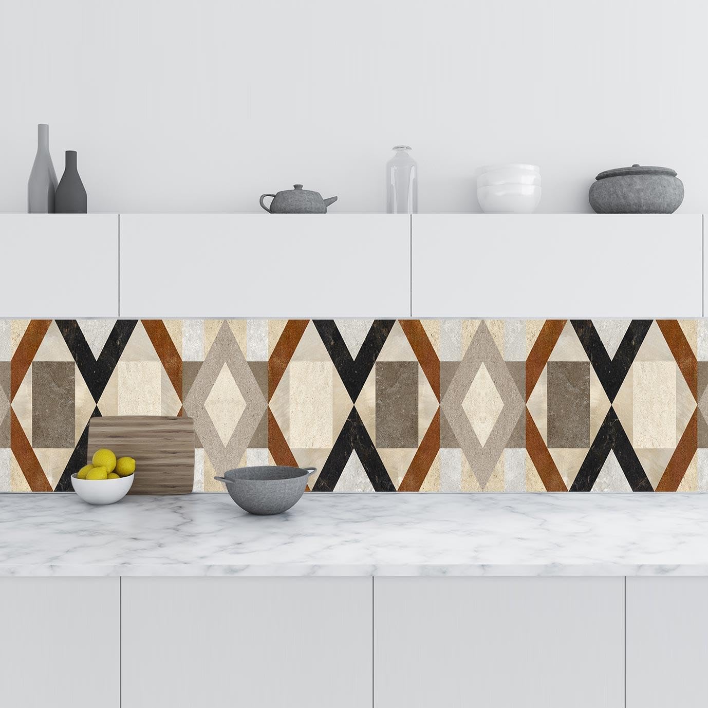 Mutfak Tezgah Arası Folyo Fayans Kaplama Folyosu Geometrik Dekorasyon 60x100 CM