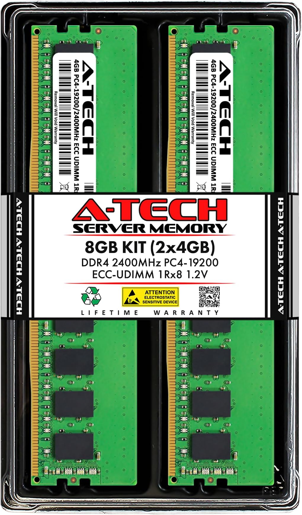 Server 8GB Kit (2x4GB) DDR4 2400MHz PC4-19200 ECC UDIMM 1Rx8 Single Rank 1.2V ECC Unbuffered DIMM 288-Pin Server & Workstation RAM Memory Upgrade Modules (A-Tech Enterprise Series)
