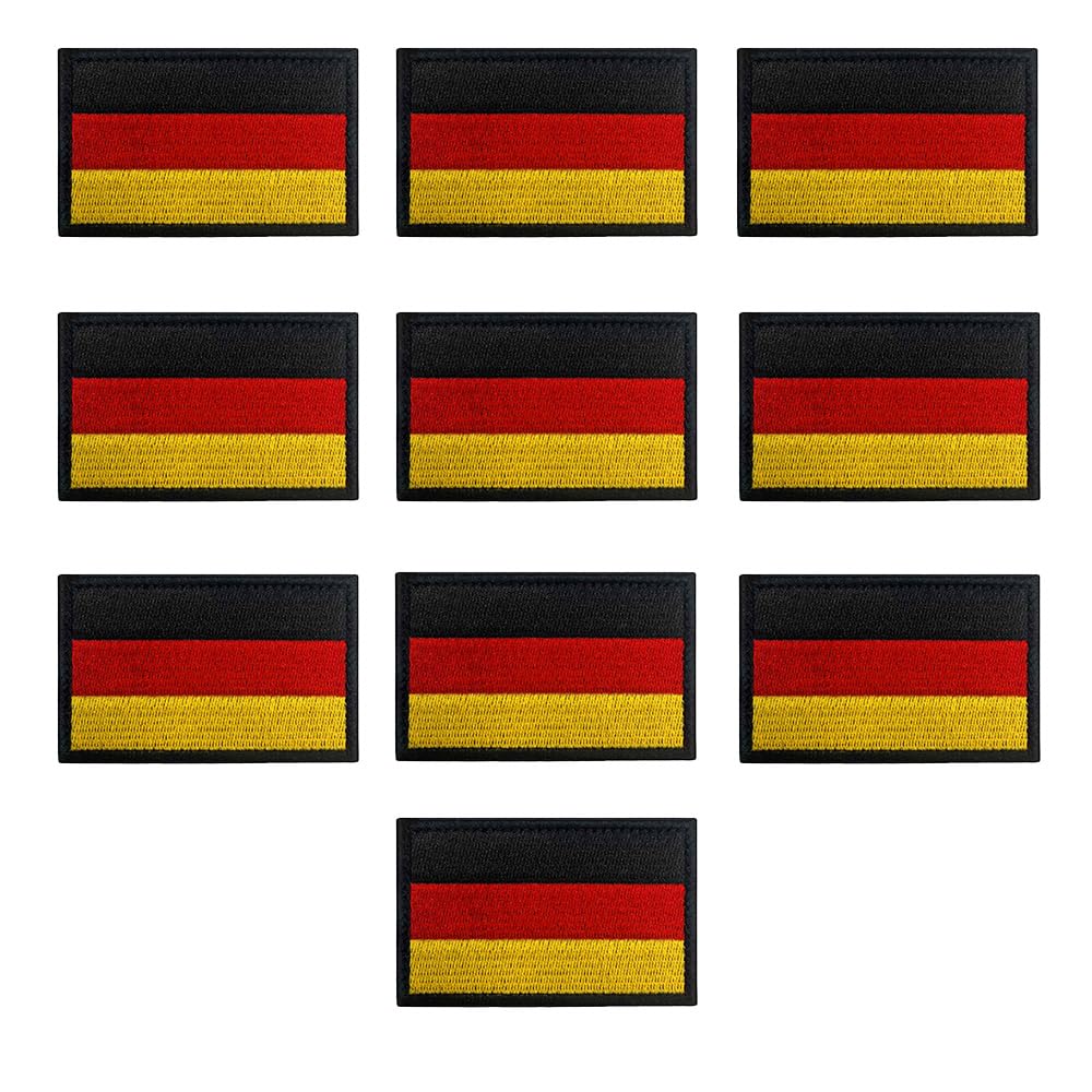 10 Stück Deutschland Flaggen Patches Taktische Abzeichen Bestickt,Stickerei Patches Emblem zum Hook and Loop auf Applikationen Kleidung,Uniformen, Rucksack,Mützen,DIY-Zubehör,Jeans,Jacken,Hosen