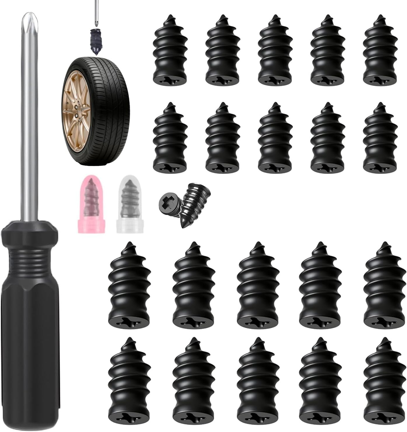 Kit de clavos de reparación de neumáticos con 2 tamaños, 2026 nuevos tornillos de goma en espiral de reparación de neumáticos 2026, herramienta