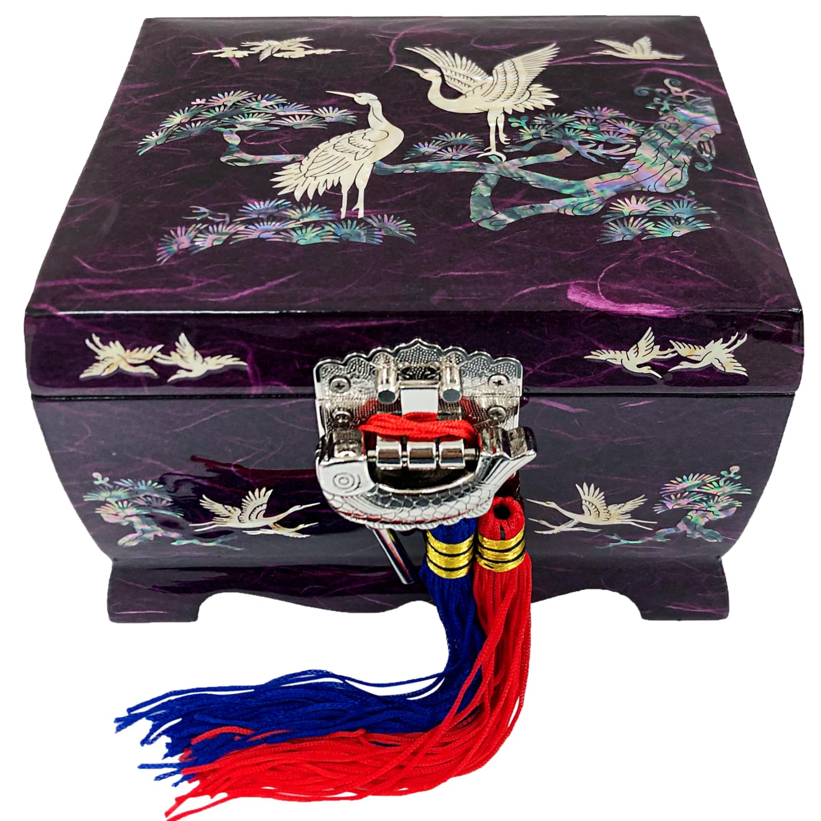 Fun-Store Nacre Inlay Mother of Pearl Music Jewellery Storage Chest Wooden Box Crane with Pin Tree Design Jewelry Mirror Box Keepsake Treasure Gift Box Trinket Case Organizer (Purple)