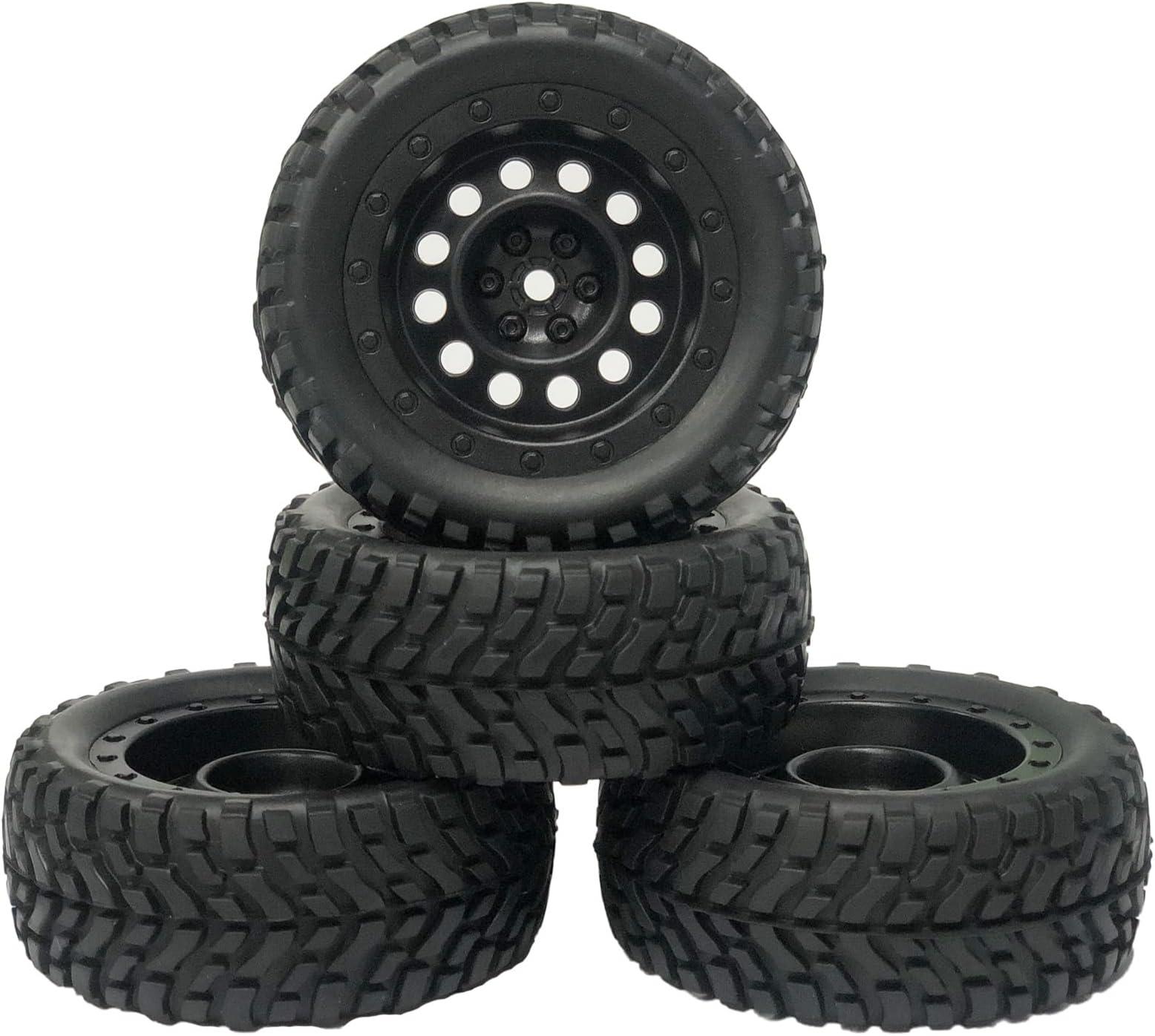 4PCS 75mm Rubber Tyres Tires with Foam Inserts and Plastic Wheel Rims 12mm Hex for 1/10 On-Road RC Drift Touring Car 1/14 1/16 1/18 Rally Car Replacement Parts(V-Black)