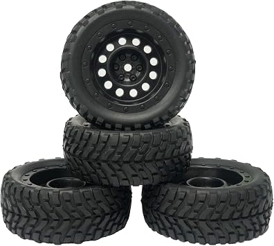 4PCS 75mm Rubber Tyres Tires with Foam Inserts and Plastic Wheel Rims 12mm Hex for 1/10 On-Road RC Drift Touring Car 1/14 1/16 1/18 Rally Car Replacement PartsV-Black