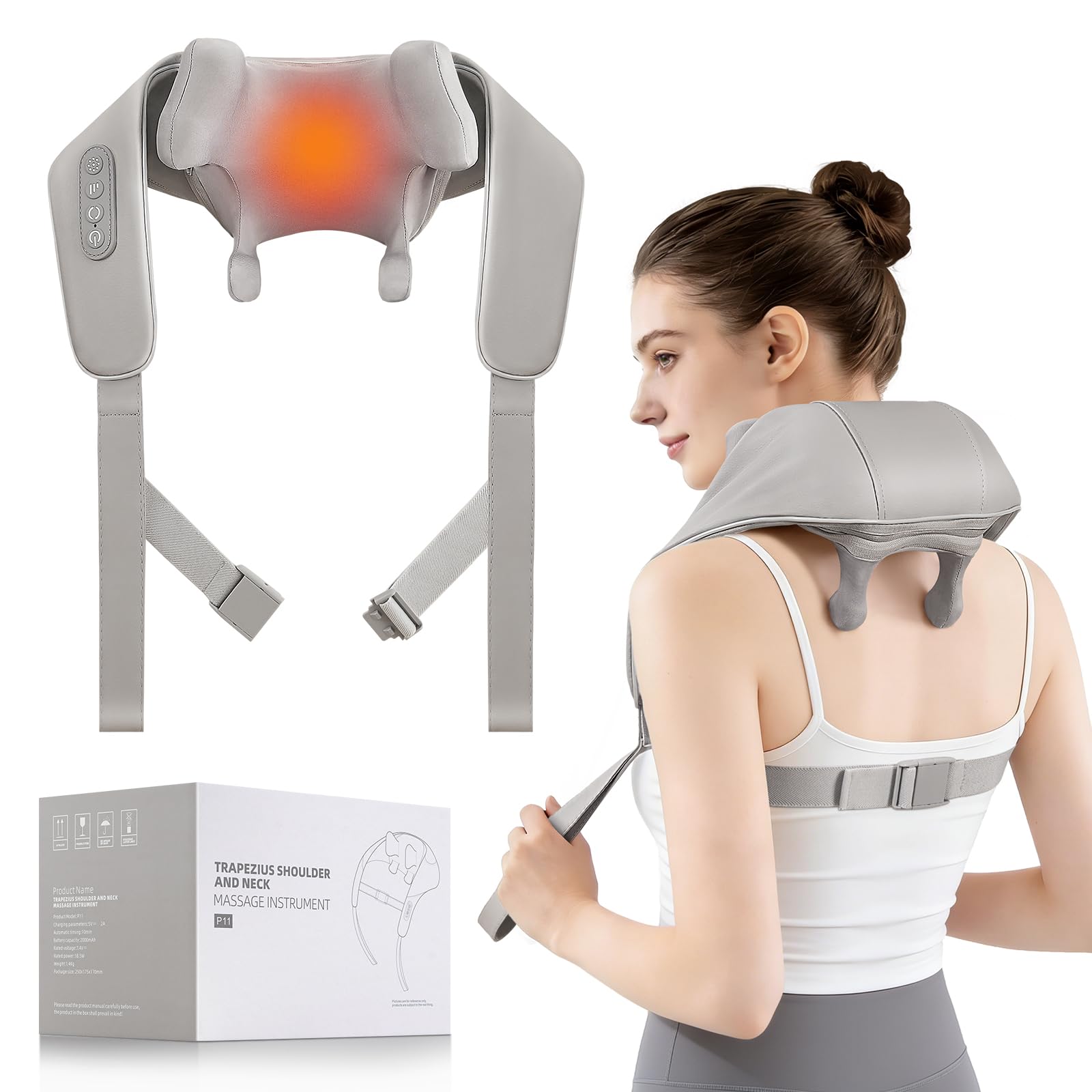 Massaggiatore cervicale senza fili con calore, tessuto profondo Shiatsu impastante 6D per il rilassamento muscolare del corpo, massaggiatore ricaricabile per collo e spalle per schiena, gambe, vita