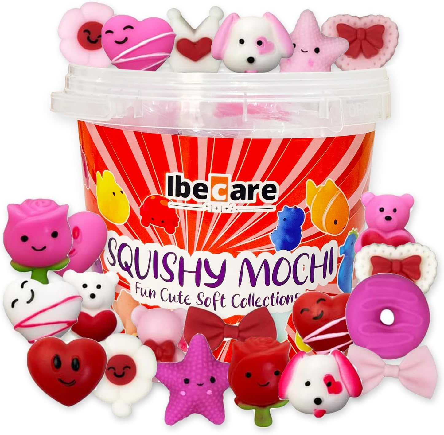 Ibecare Mochi Squishy Toys | Party favors for kids! birthday giveaways or return gifts for Birthday party kids | mini toys | goodie bags pinatas stocking fillers (48 Pcs Valentine's Day Mochi Squishy)