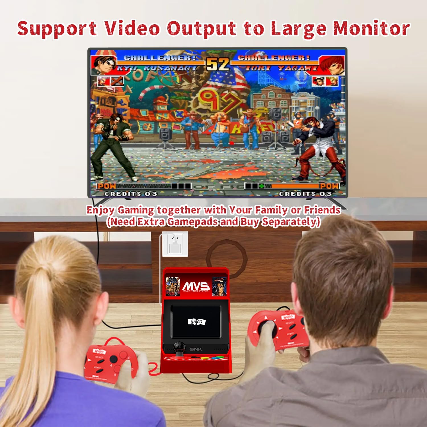 UNICO MVS Mini Arcade and 2 Red Gamepads Combo, Including Pre-Loaded 45 SNK Retro Games