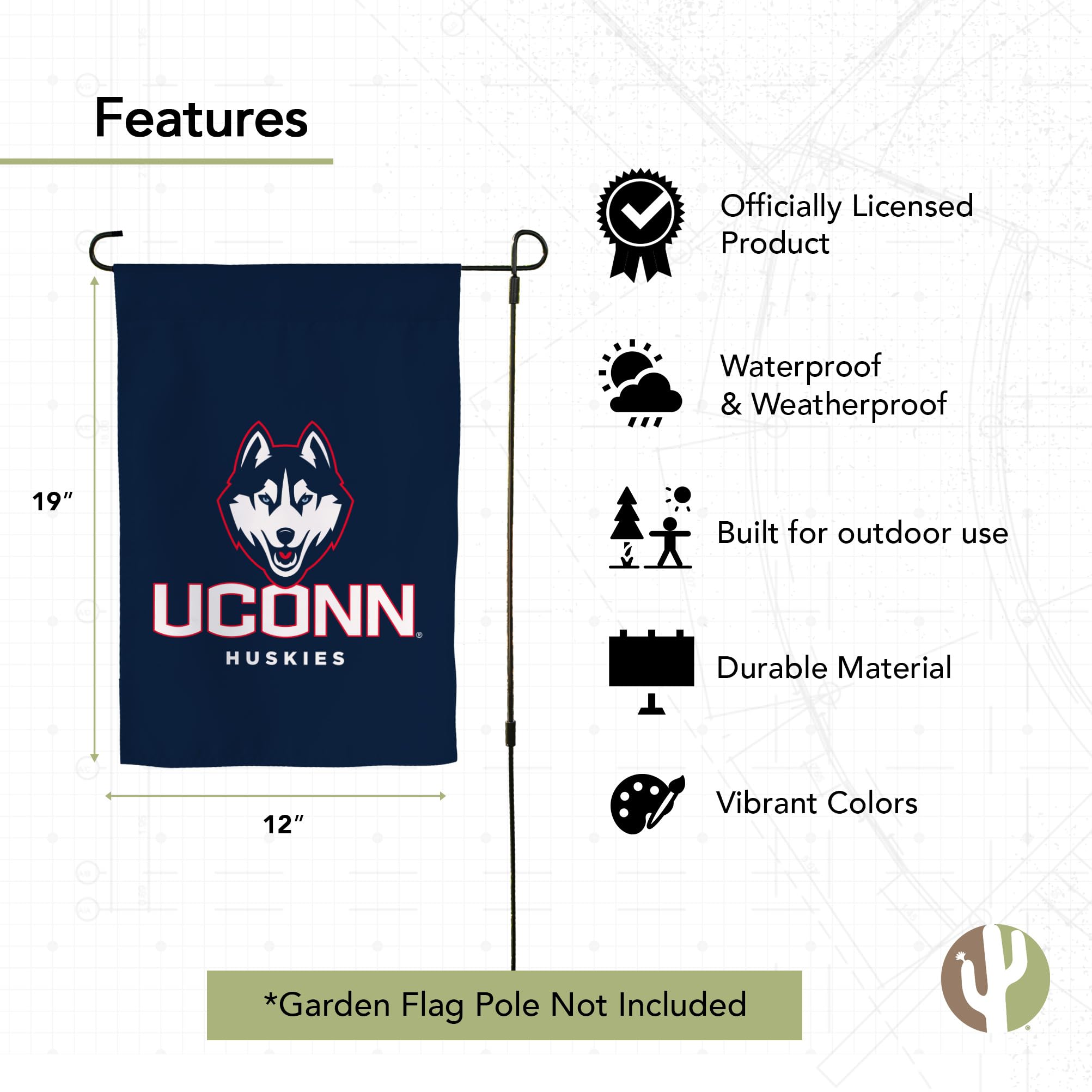 UConn Huskies Gartenflagge – Doppelseitig, Wetterfest, Offiziell Lizenziert