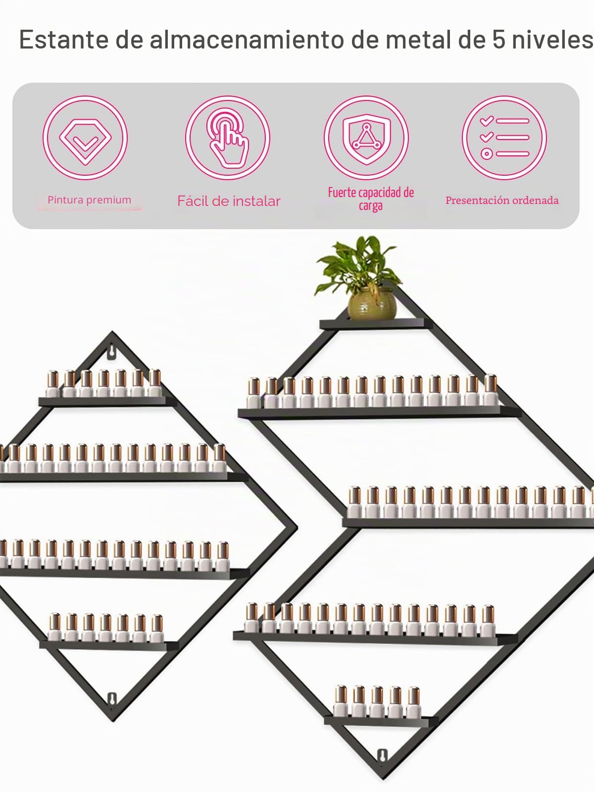 3 Piezas Organizador Metálico para Esmaltes Uñas, Kalolary Estante Exhibición Negro Vitrinas Cosméticos Estante Pared Perfume Lápiz Labial Organizadores für Zuhause SPA Nagelstudio Geschäft