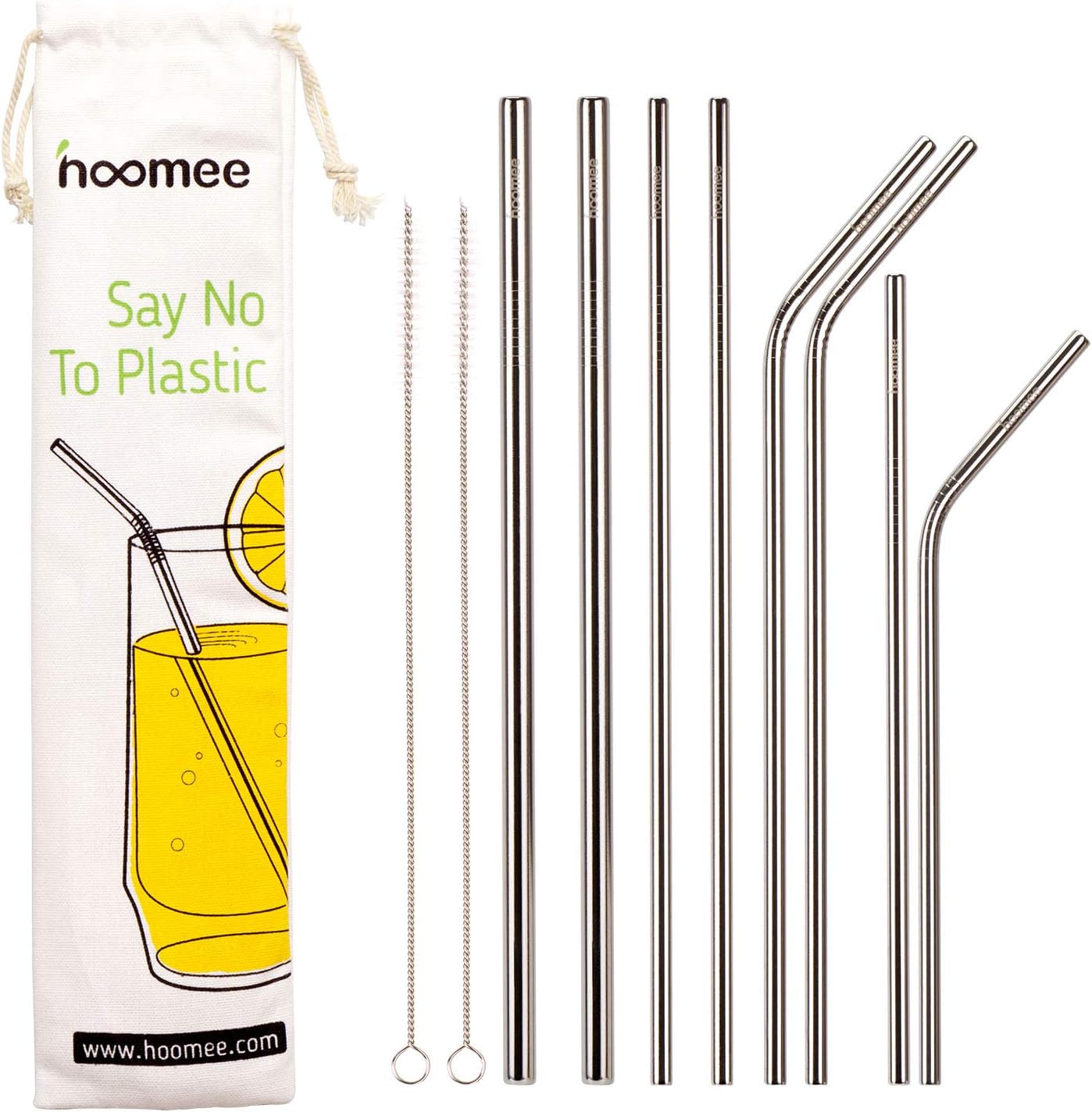 HOOMEE Stainless Steel Straws, Reusable Full Variety Drinking Metal Straws for Thick Smoothie, 40oz 30oz 20oz Tumblers Cups Mugs,Set of 10 Including 2 Cleaning Brush. No Toxic, BPA Free,FDA Approved