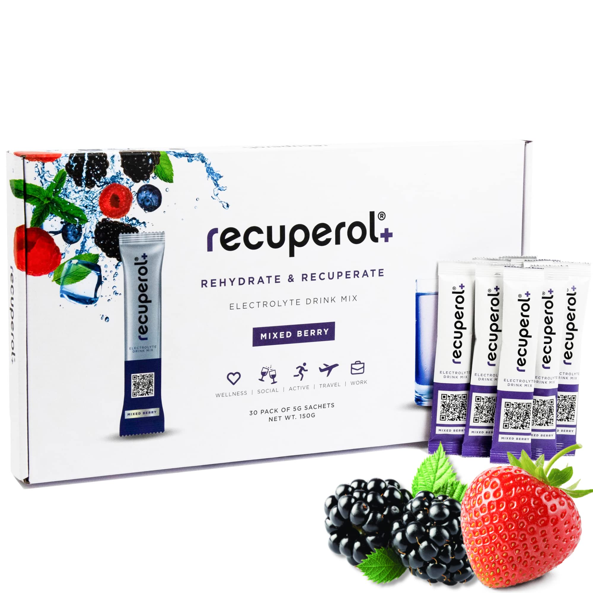 Buy RecuperolRehydration & Recovery Electrolytes Powder Drink Mix, 30 Pack, High Electrolyte