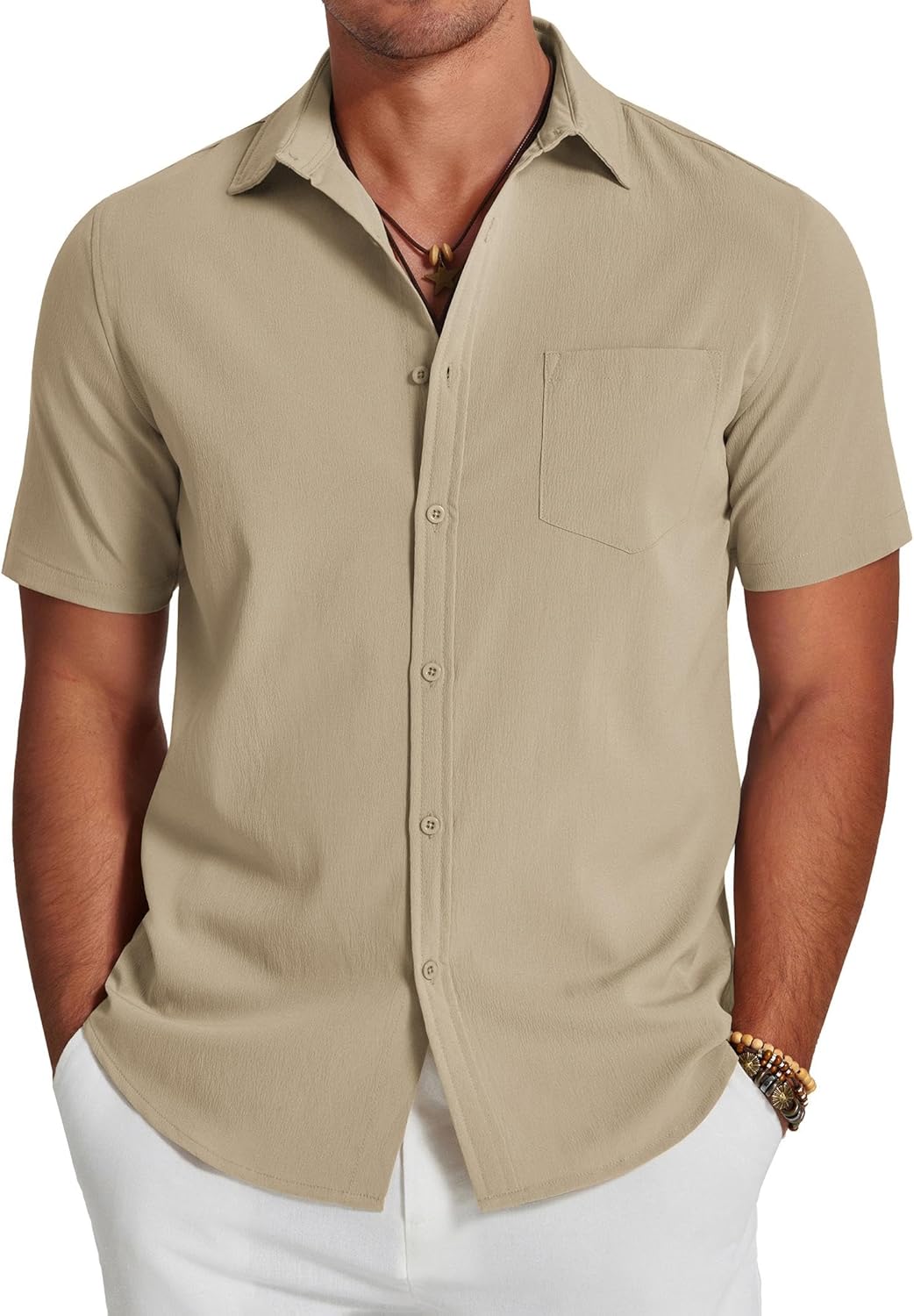 COOFANDY Men’s Casual Summer Beach Wrinkle Free Shirts Short Sleeve Button Down Lightweight Untucked Textured Shirt COOFANDY Men’s Casual Summer Beach Wrinkle Free Shirts Short Sleeve Button Down Lightweight Untucked Textured Shirt